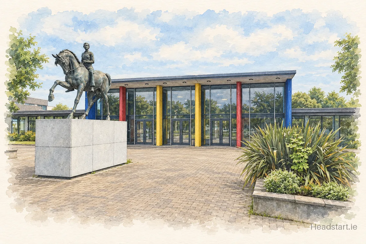 Watercolour illustration of the Trinity Comprehensive School building, DUBLIN 9