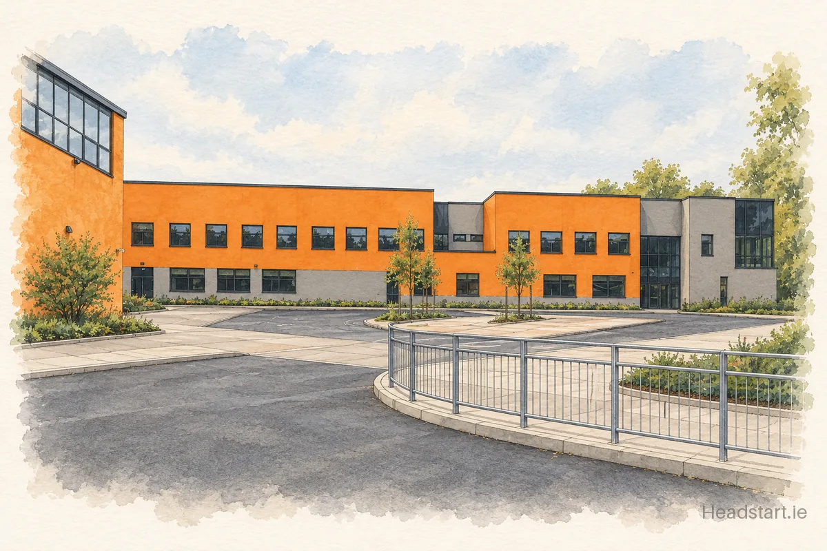 Watercolour illustration of the Rosmini Community School building, Drumcondra