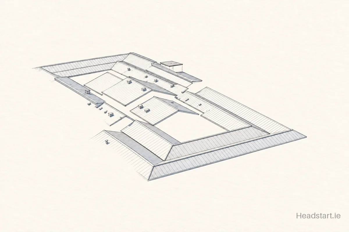 Watercolour illustration of the Bailieborough Community School building, Bailieborough