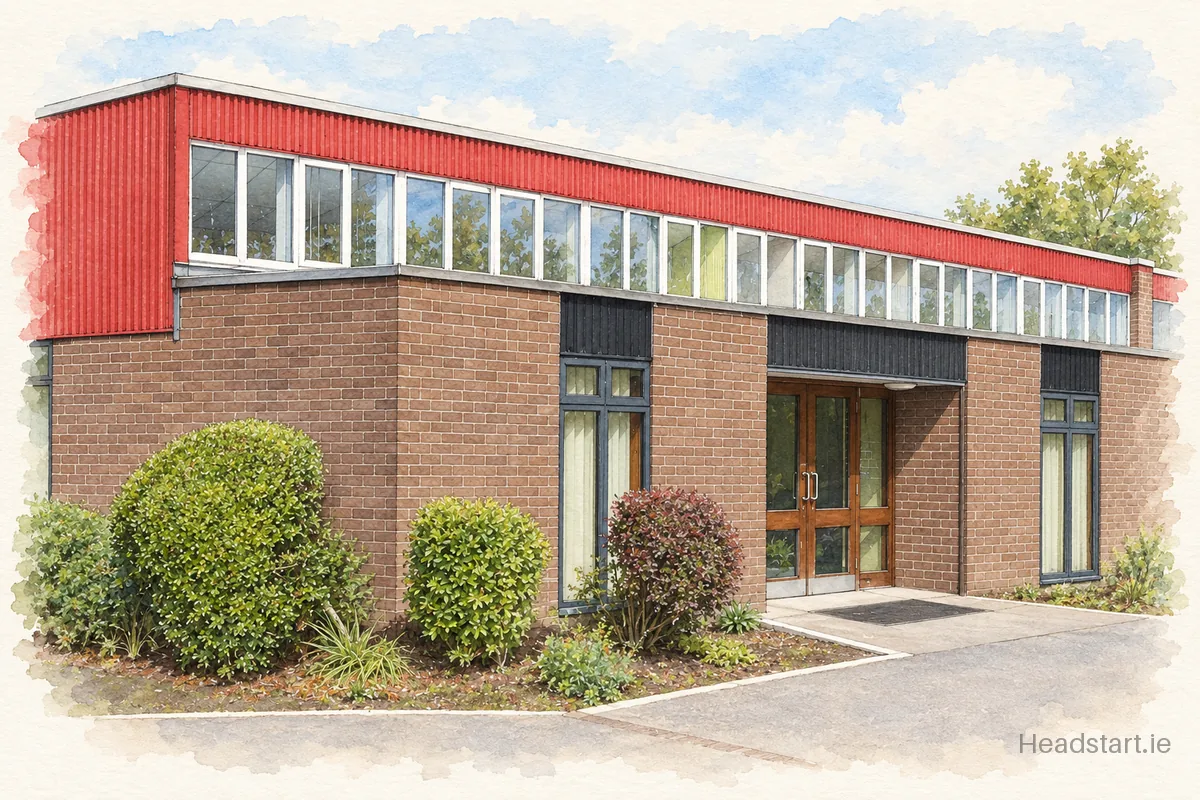 Watercolour illustration of the Mayfield Community School building, Mayfield